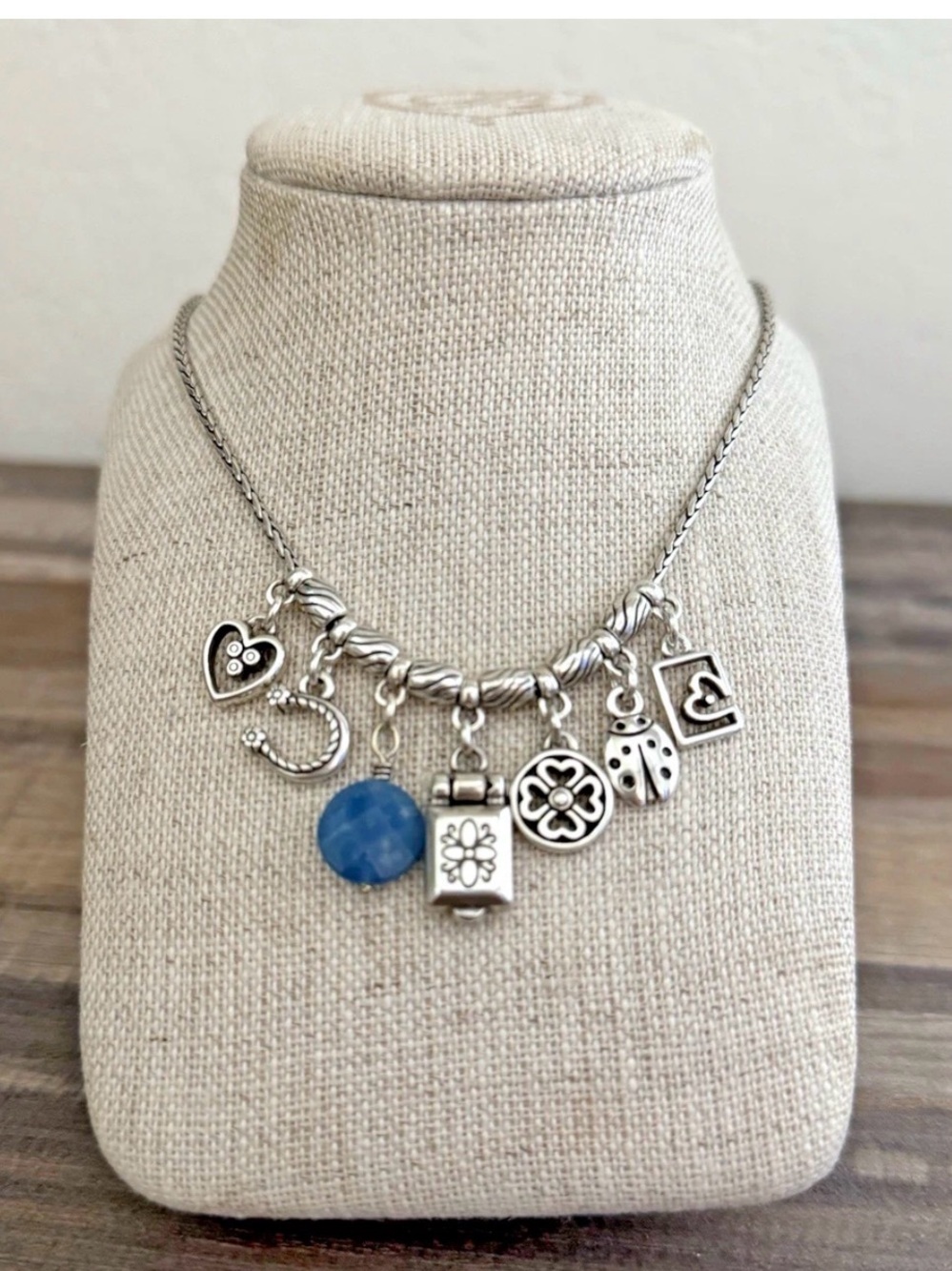 Brighton “Fortune” Charm Necklace w Brighton Heart Tin- Adjustable EUC